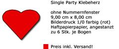 Single Party Klebeherz ohne Nummernfenster