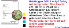 Briefpapier 4-farbig einseitig mit integrierter Karte bedruckbar beidseitig plastifiziert