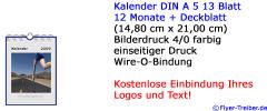 13-seitiger Bildkalender DIN A 5 mit Spiralbindung & Rückpappe