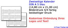 Zweiseitiger Kalender DIN A 5 blau