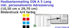 DIN A 5 Lang 300 gr/qm UV-Lack hochglänzend einseitig 4/4 farbig