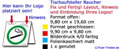 Tischaufsteller "Raucher" Layout, Ihr Logo und Hinweis inkl.